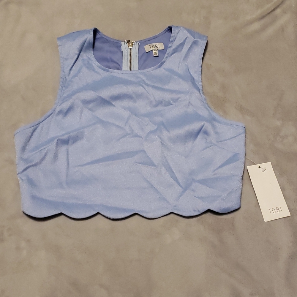 TOBI Scalloped Edge Fitted Light Blue  Crop Top S